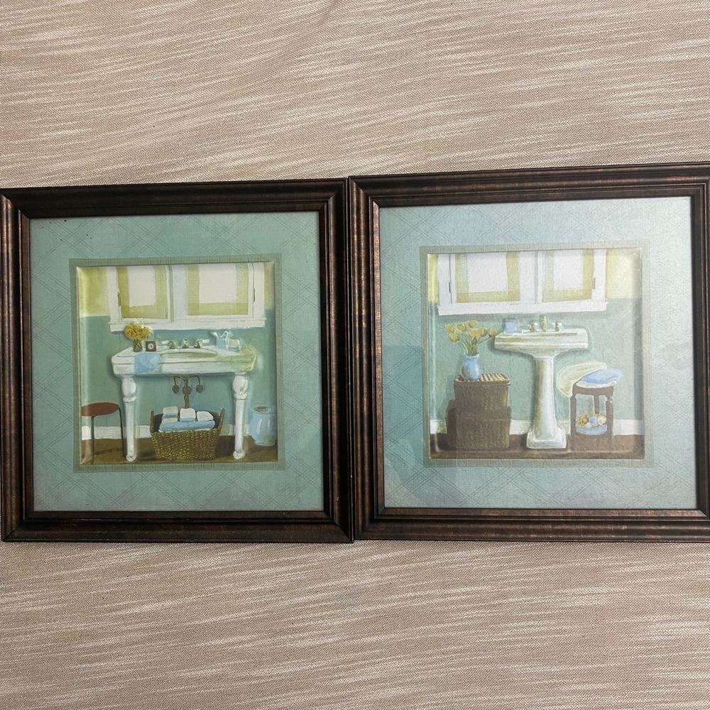 Vintage Framed Bathroom Art Prints Set of 2